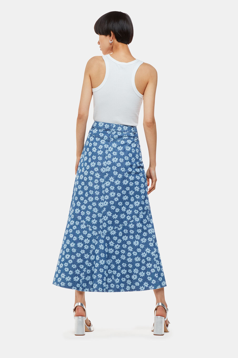 Graphic Daisy Denim Maxi Skirt